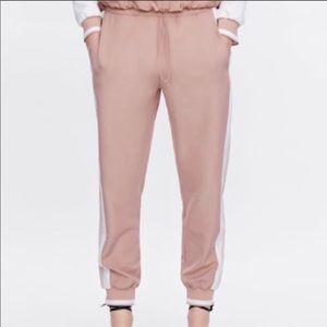 Zara light pink joggers with white stripes